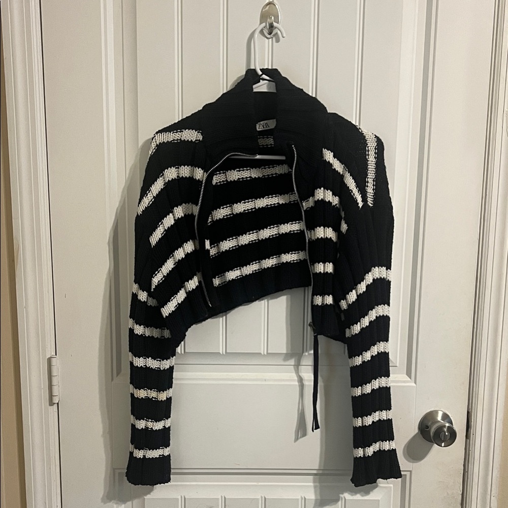 Zara Navy and White Striped Women's Shrug